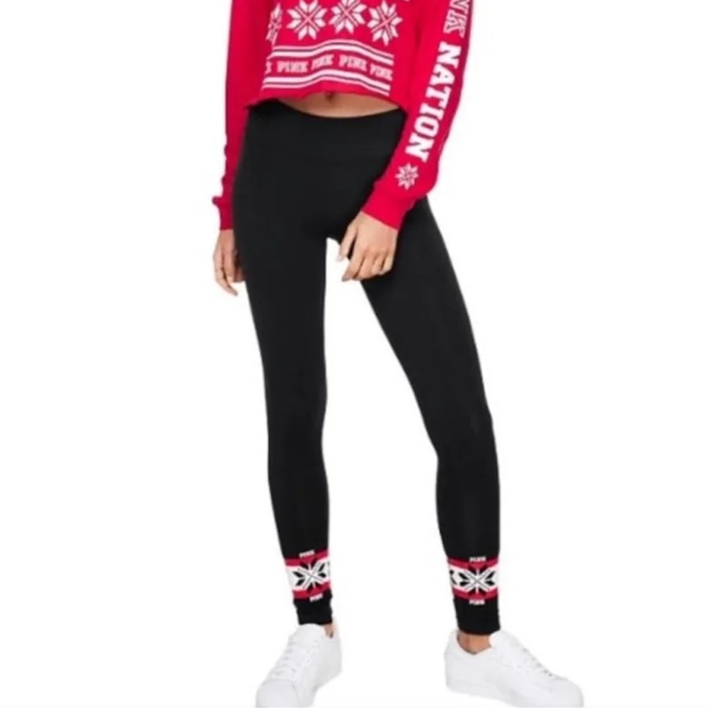Pink Victoria's Secret Black Holiday Design Leggings Size Medium